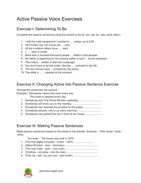 Active Passive Voice Exercises All Tenses Pdf Printable Templates Free