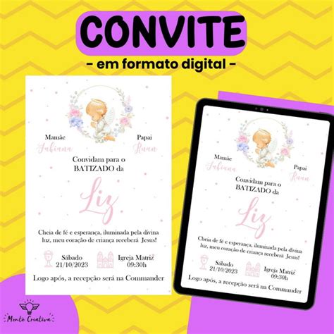 Convite Digital Batizado Anjinho Elo Produtos Especiais