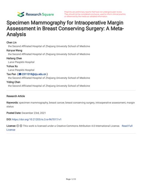 Pdf Specimen Mammography For Intraoperative Margin Assessment In