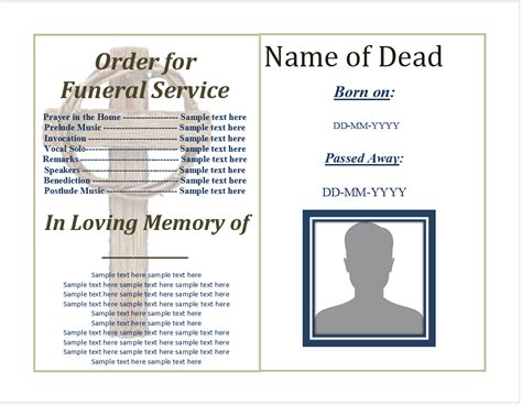 Funeral Order Of Service Templates - Excel Word Template