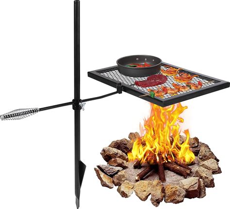 Lineslife Swivel Campfire Grill Adjustable Heavy Duty Steel Grate Camp