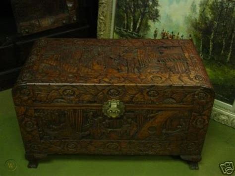 Vintage Oriental Carved Teak Cedar Hope Chest 30297638