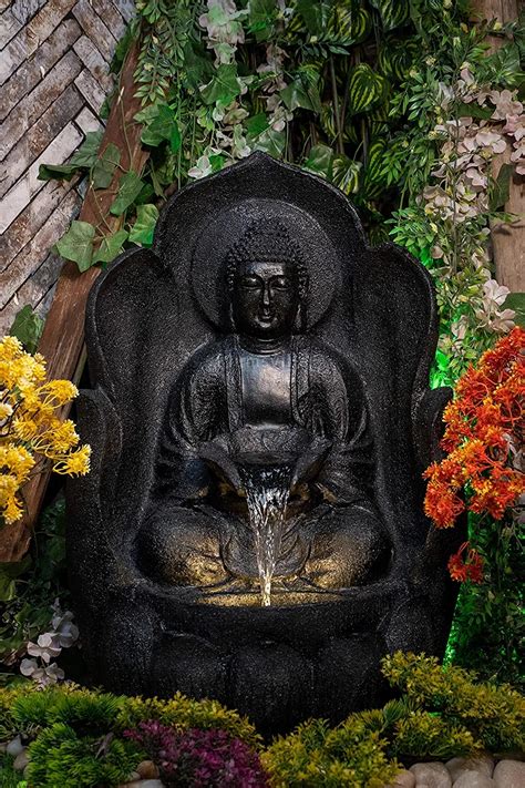 Black Leaf Buddha Indoor Outdoor Fountain With Led Lights Flickkerbox