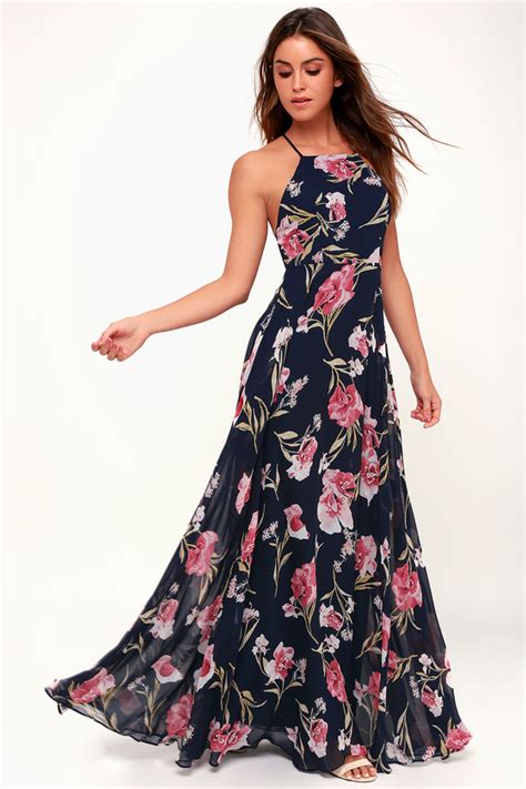 Lovely Floral Maxi Dress Navy Blue Maxi Dress Maxi Dress Lulus