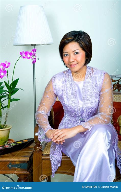 Malay Woman In Purple Lace Dress And Long Skirt Stock Photo Image Of