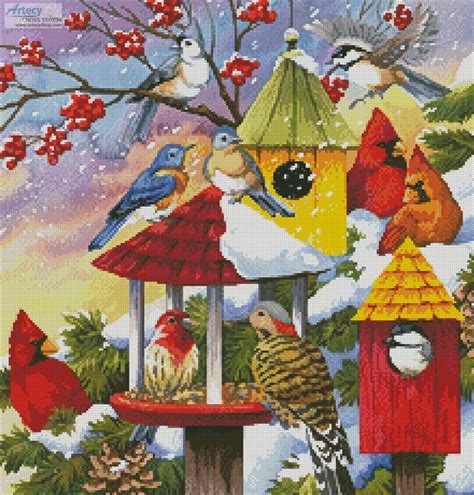 Artecy Cross Stitch Meeting At The Bird Feeder Crop Cross Stitch