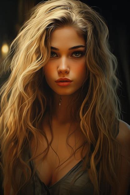 Premium Ai Image Closeup Woman Long Blonde Hair Necklace Teen Curly Light Blond Face Body