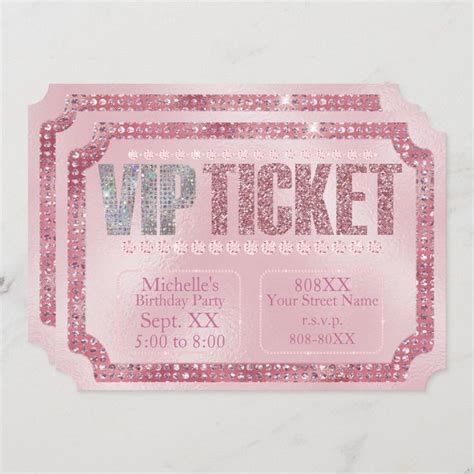 Glamorous Pink Diamonds Vip Ticket Invitation Zazzle En 2024 Carte Anniversaire à Imprimer