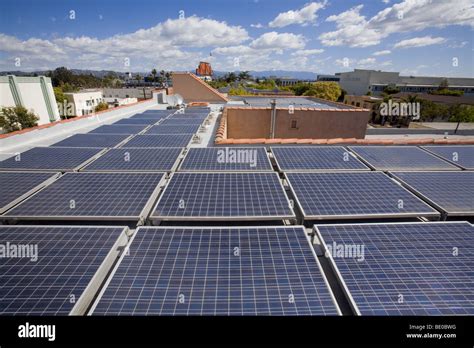 A Roof Mounted Grid Tied Solar Voltaic Solar Panel Array Culver City