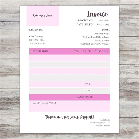 Pink Fillable Invoice Template Editable Invoice Pink Invoice Template