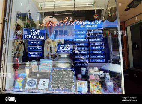 Window Of Ice Cream Parlor Northport Long Island New York Stock Photo