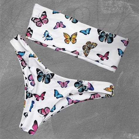 Butterfly Tube Top Bikini Set High Waisted Depop