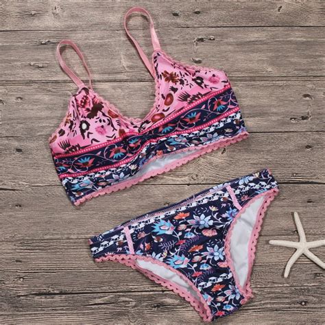 Buy Lacework Print Bikini Set Womens Sexy Floral Print