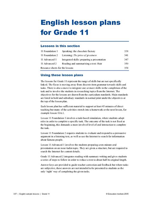 English Lesson Plans For Grade 11 Lesson Plan For 11th Grade Lesson Planet