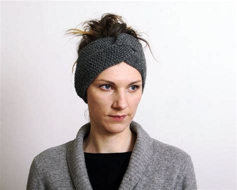 Knitted Turband Headband Dark Grey Twist Ear Warmer Dark Grey Etsy