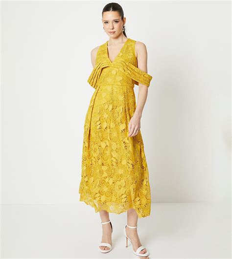 Buy Coast Bardot Panel Lace Midi Dress In Yellow 6thstreet Saudi Arabia