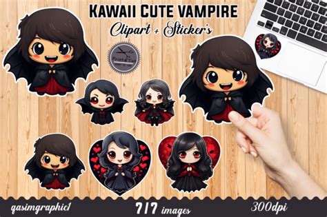 Cute Kawaii Vampire Printable Stickers Graphic By Qasimgraphic1 · Creative Fabrica