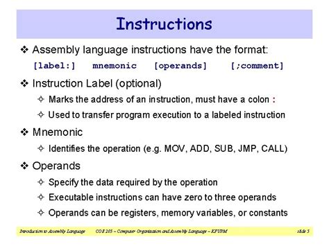 Introduction To Assembly Language COE 205 Computer Organization