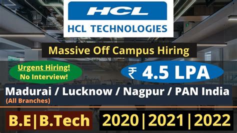 Hcl Recruitment 2022 Massive Off Campus Hiring Direct Offer Be Btech 2020 2021 2022