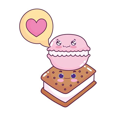 Cute Food Ice Cream Macaroon Love Heart Sweet Dessert Pastry Cartoon