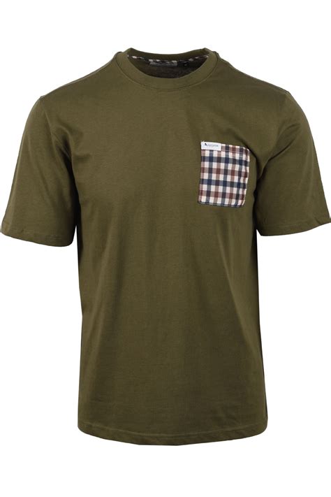 Aquascutum Active Club Check Pocket T Shirt Army Green