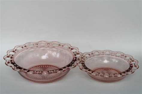 Vintage Pink Depression Glass Open Lace Edge Bowls Anchor Hocking Old Colony Pattern