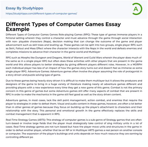 Different Types of Computer Games Essay Example | StudyHippo.com