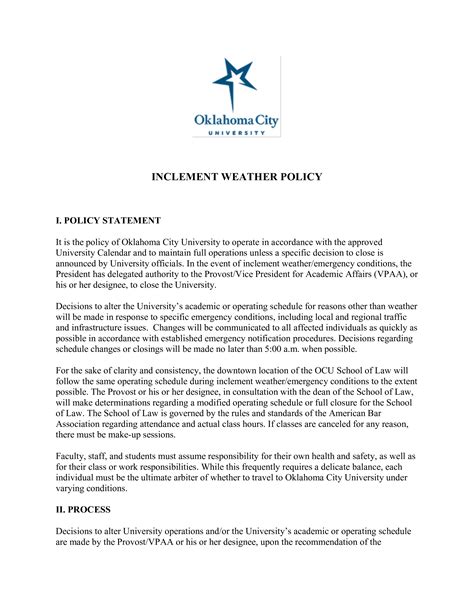 University Inclement Weather Policy Templates At