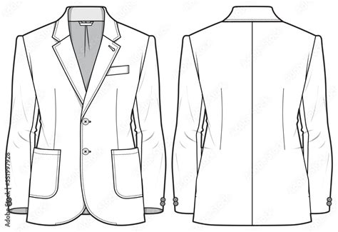 Men S Notch Lapel Blazer Jacket Suit Flat Sketch Fashion Illustration