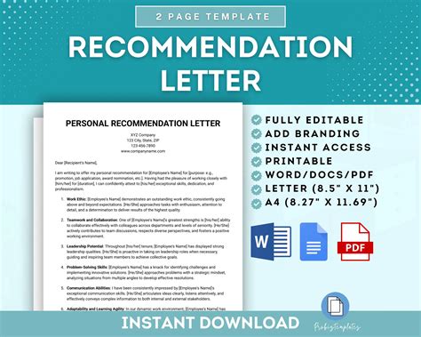 Personal Recommendation Letter Template Probiztemplates
