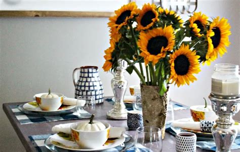 Early Fall Tablescape With Buffalo Check And Sunflowers