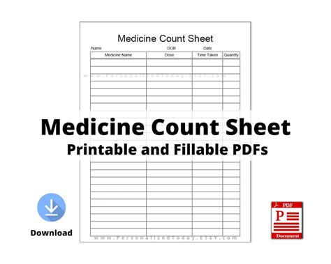 Printable Medicine Count Sheet Print And Write And Fillable Pdf Digital