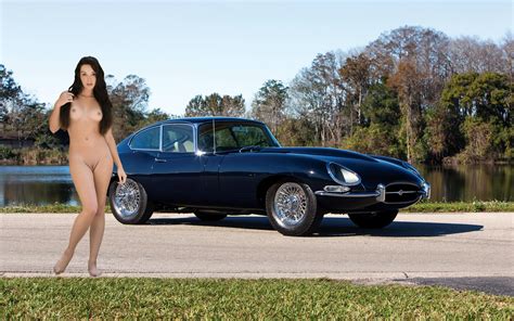 Wallpaper Natalie Brunette Jaguar Xke Car Naked Tits