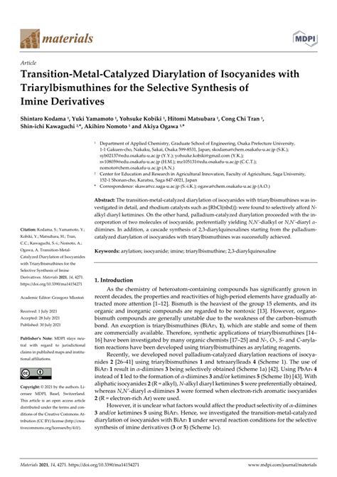 PDF Transition Metal Catalyzed Diarylation Of Isocyanides With