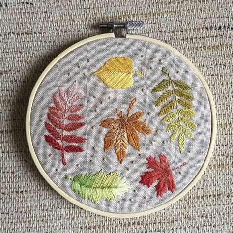 Embroidery Autumn Leaves Hoop Art Thanksgiving Day Gift Etsy Espa A