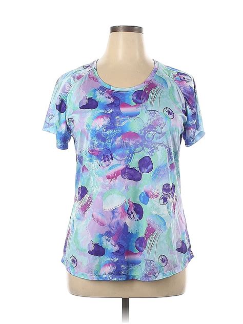 Reel Legends 100 Polyester Color Block Floral Purple Blue Active T