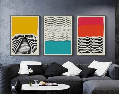 Set Of 3 Burnt Orange Prints Art Geometric Abstract Print Etsy