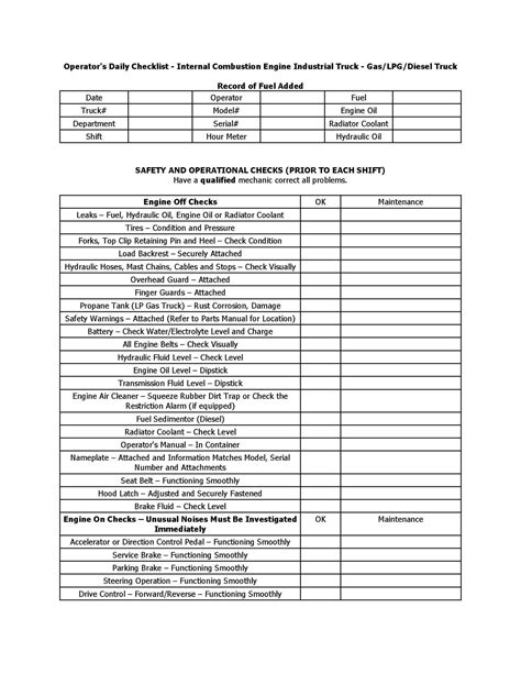 Toyota forklift maintenance checklist