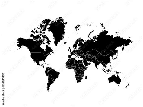 Black World map political, isolated on white background. Worldmap ...