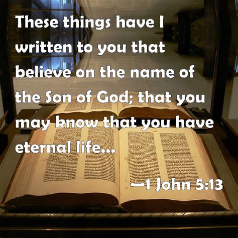 1 John 5:13 These things have I written to you that believe on the name of the Son of God; that ...