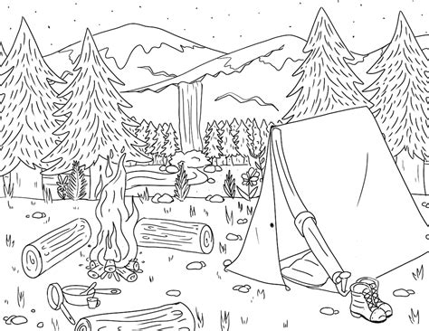 Printable Coloring Page Forest Campsite Etsy