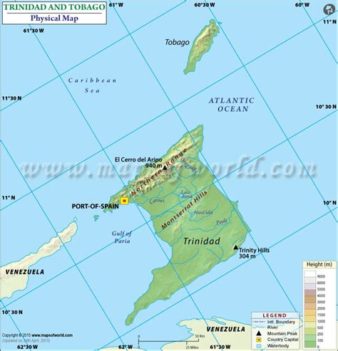 Physical Map of Trinidad and Tobago