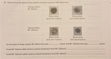 Solved Assume That The Blood Of Two Patients Has Been Typed For Abo