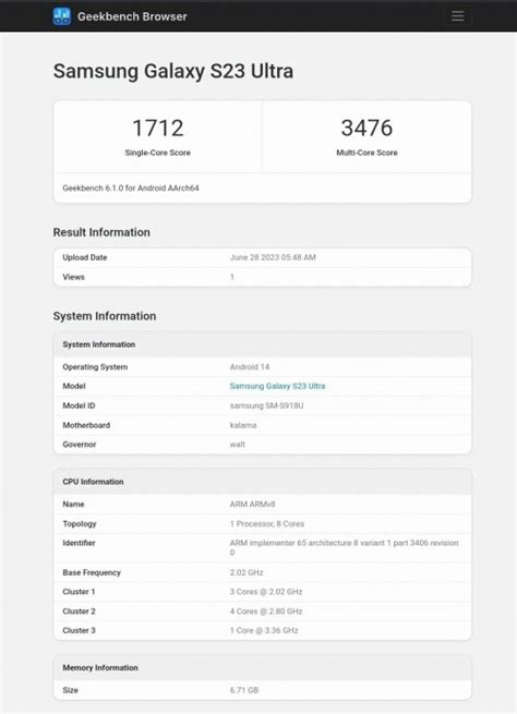 Samsung Galaxy S23 Ultra Spotted Running Android 14 On GeekBench