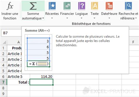 Symbole Somme Excel