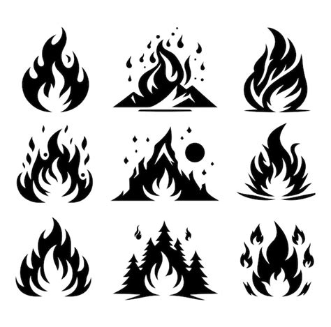 Premium Vector Fire Flame Black Silhouette Set Vector