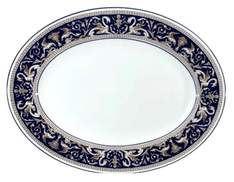 WEDGWOOD FLORENTINE DARK Blue Oval Serving Platter 15 5 Dragons Gold