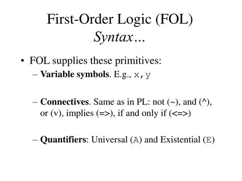 Ppt First Order Logic Fol Aka Predicate Calculus Powerpoint