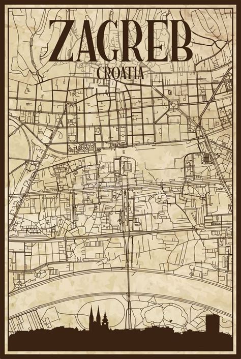 Mapa Con Tramas De La Red De La Calle Del Centro De Zagreb Croatia Ilustración Del Vector