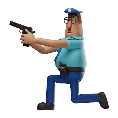 Ilustração 3d ilustração em 3d de personagem de policial apontando uma